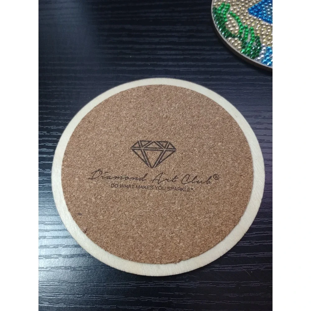 Handmade Diamond Art Sea Life Coaster Set of 6 Wood Cork Back Beach Ocean Decor